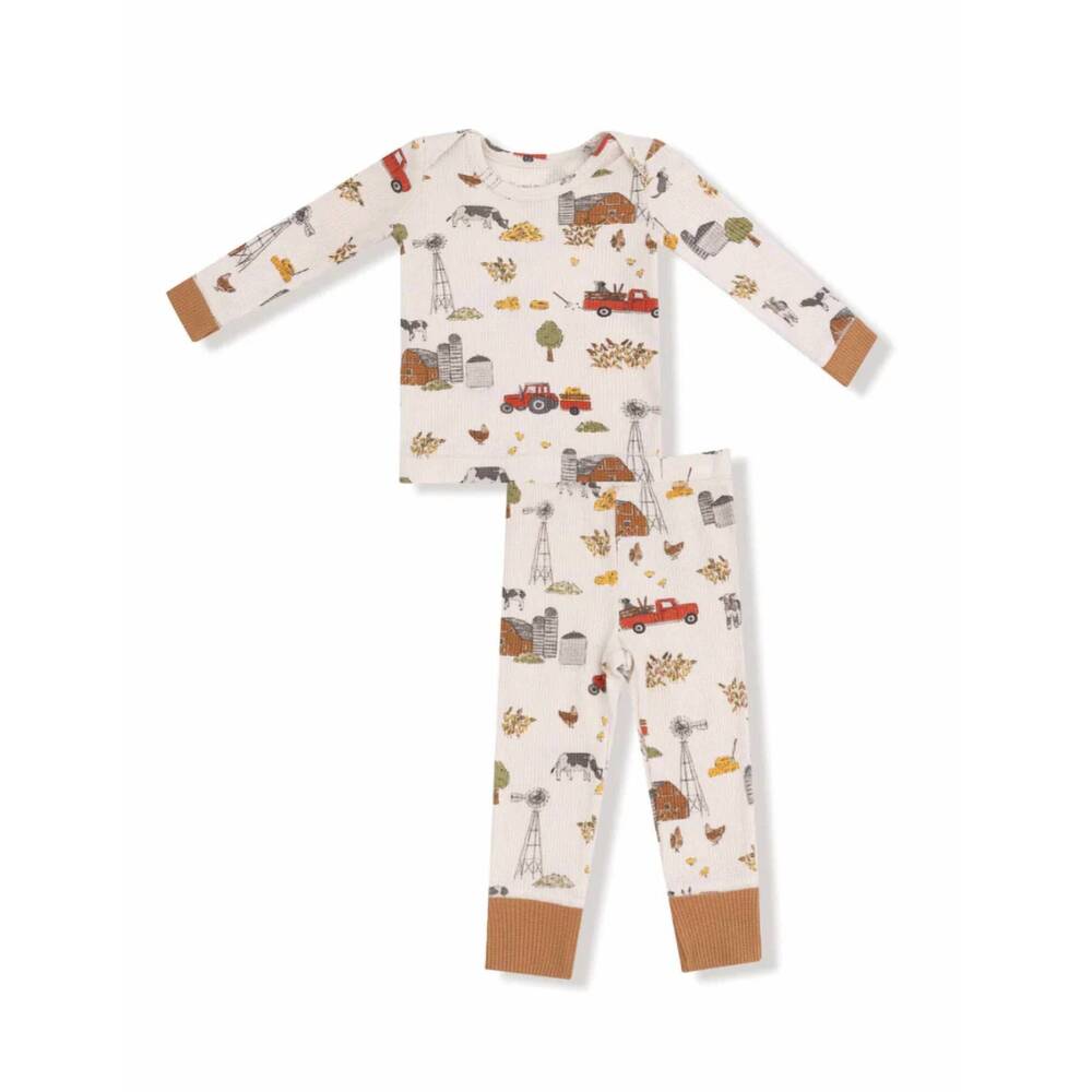 NEW ANGEL DEAR boy's long sleeve loungewear set in hay farmer